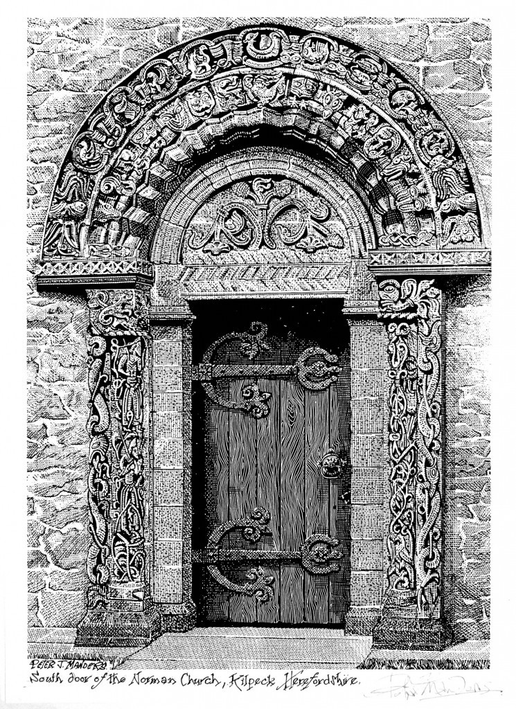 etching of south door by Peter J Manders